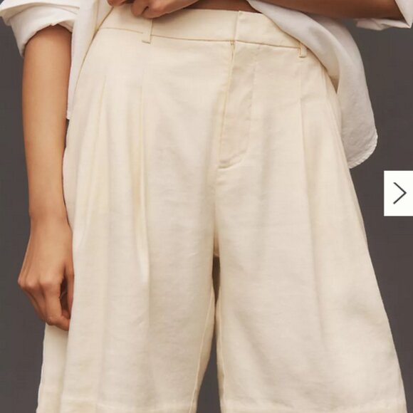 Maeve Anthropologie Avery Pleated Trouser Shorts Buttercream Womens Size 12 Ecru - Picture 2 of 11